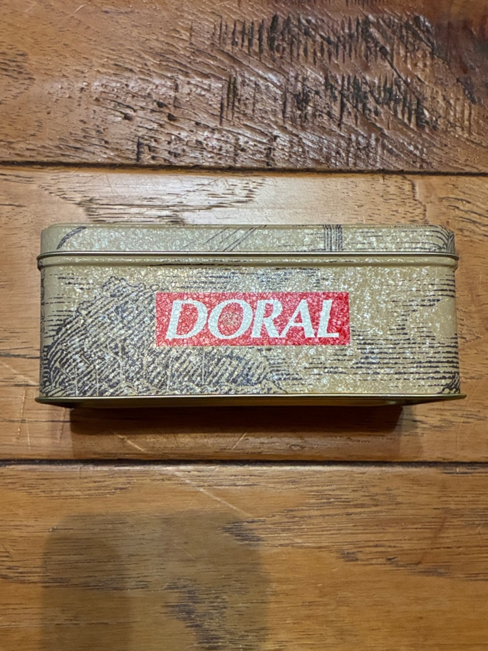 Vintage DORAL Gold Metal Tin with Red Logo